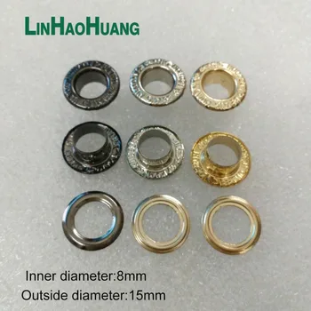 

100pcs/lot inner 8mm round metal brass eyelets with washer metal grommets Silver nickle/Black nickle/ Light gold free shipping