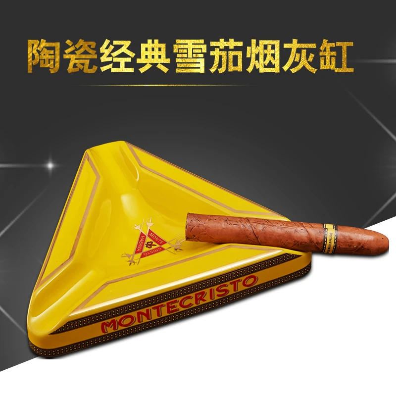 

Montecristo Beautiful Gadgets Large Size Yellow Triangular Ceramic Cigar Ashtray with 3 Rests