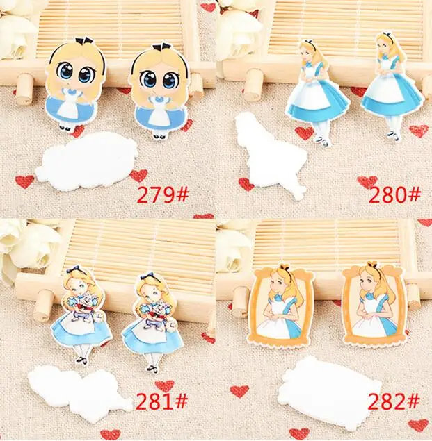 

Hot Sale 50 pcs Cartoon Alice In Wonderland Princess Planar Resin Flatback Craft Accessories Decor, Embellishment DIY Making P-1