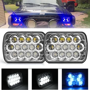 

1Pair 7"45W LED Square Headlight with Blue DRL H4 LED Headlight for Dodge Ramcharger, Dodge Ram Pickup,Chevy Silverado,Lada avto