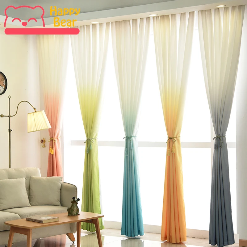 

Happy Bear Solid Color Curtain Nordic Style Curtains for Window Half Shading Polyester Decorative Curtain Bedroom Custom Curtain