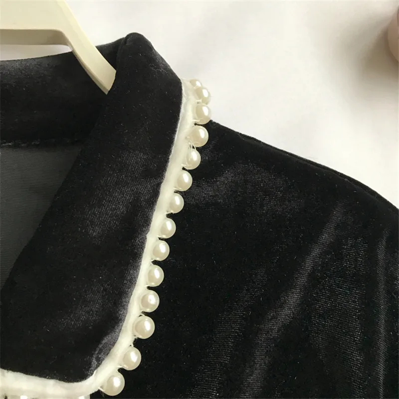 Neploe бархатная женская блузка искусственный жемчуг бисер модные Blusas весенние летние резинка на талии винтажные Изящные шикарные рубашки 69485