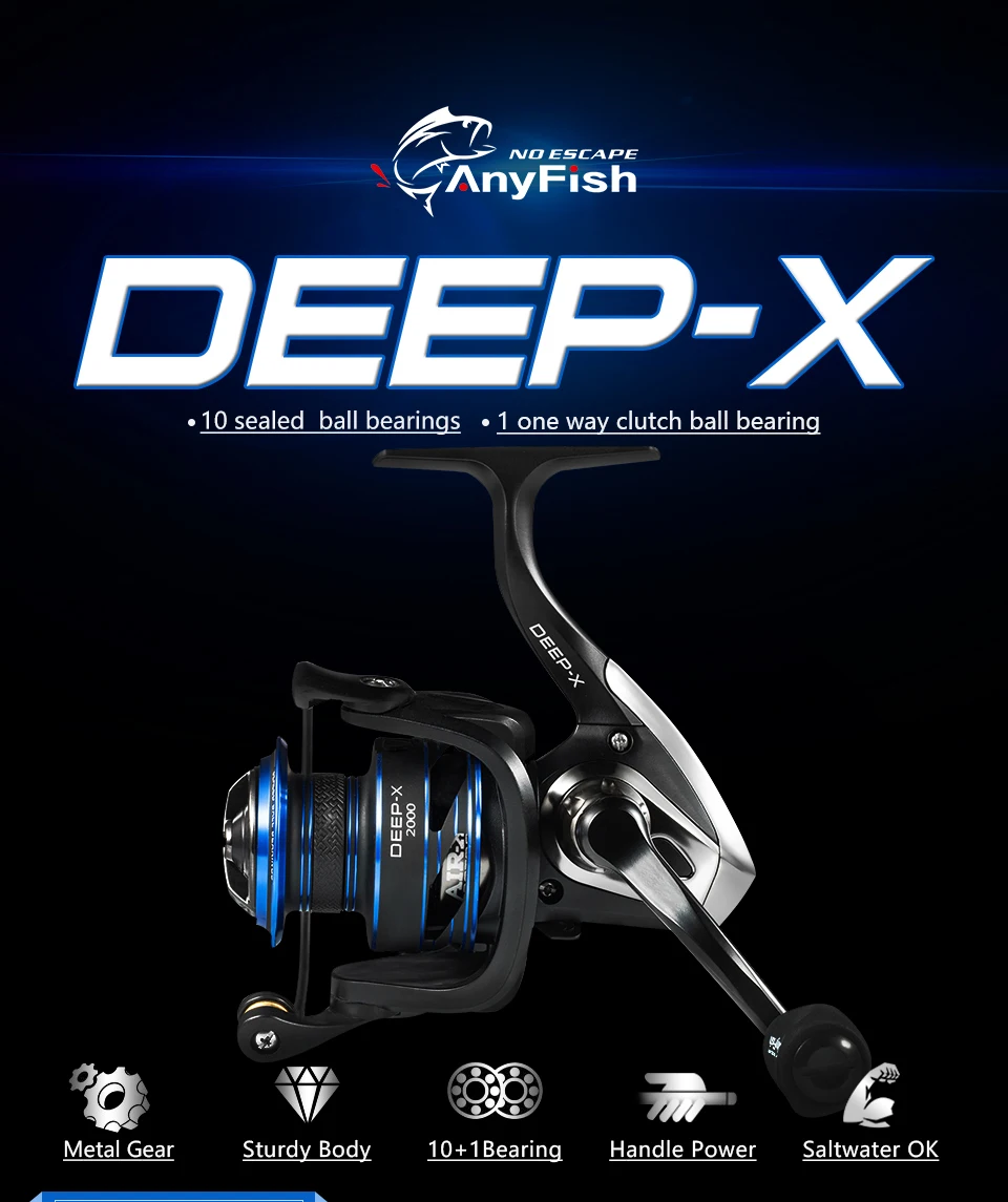 Carretel de Pesca Carretel de Pesca de Água 10 + 1 Anyfish Deep-x Spinning 3000 4000 5000 6000 Modelo Rolamentos Max Arrastar 6 kg 8 Rodas de Água Salgada 2000 - 2 Cheap Carretilhas de pesca