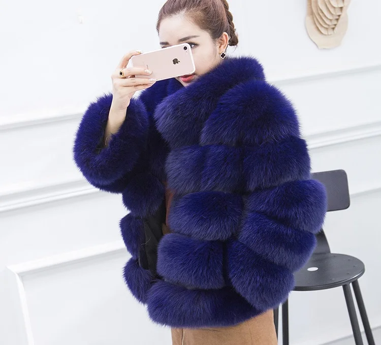 Пальто из искусственного меха, большие размеры, зимняя новая модная брендовая куртка из искусственного меха лисы, женское теплое пальто хорошего качества из плотного искусственного меха - Цвет: blue
