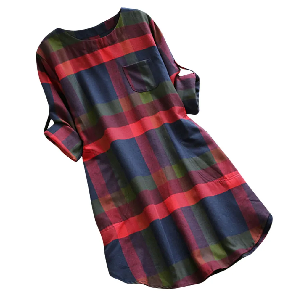 Женские топы и блузки размера плюс 5XL, винтажные клетчатые длинные рубашки с длинным рукавом, женская одежда, туника, женские топы - Цвет: Многоцветный