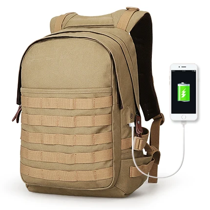 Muzee холщовый мужской рюкзак с зарядкой от usb, армейский зеленый рюкзак, Большая вместительная сумка для мужчин, 15,6 дюймов, школьные сумки - Цвет: Khaki