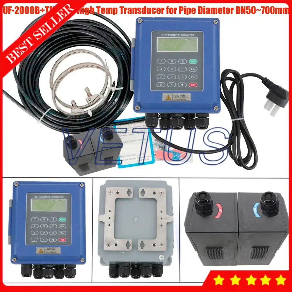 TUF 2000B Wall Mounted Type Portable Digital Ultrasonic Flow Meter Flowmeter with High Temp
