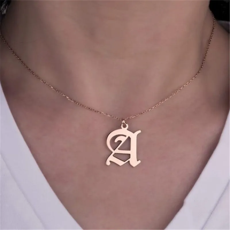 

Old English Initial Necklace A-Z Letter Pendants old English font-name Jewelry Men Vintage Font Personalized Necklace