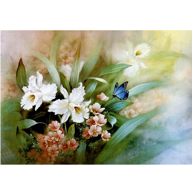 

61*48cm Diamond Painting Cross Stitch White Flowers Embroidery Butterfly Cross Stitch Pictures Home Decoration for Living Room