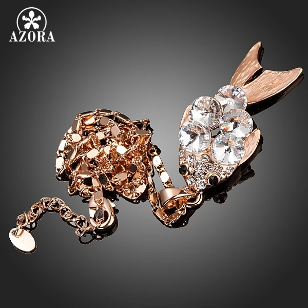 AZORA Agile Fish Rose Gold Color Clear Stellux Austrian Crystal Pendant Necklace TN0133