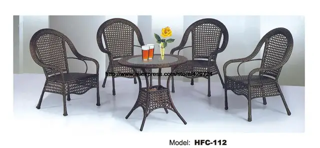 Promotion Clic High Back Armrest Chair Round Rattan Table 5 Pcs Promotion Clic High Back Armrest Chair Round Rattan Table 5 Pcs Combination Garden Beach Balcony Furniture