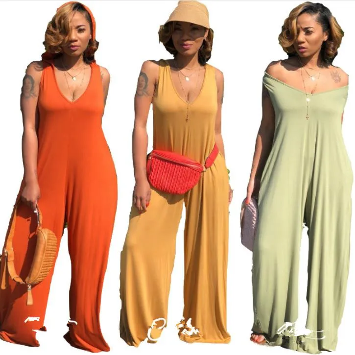 

2019 Plus Size Beach Style Romper Women Jumpsuit Formal Sleeveless Long Loose Overalls Wide Leg Long Pants Playsuit DW503