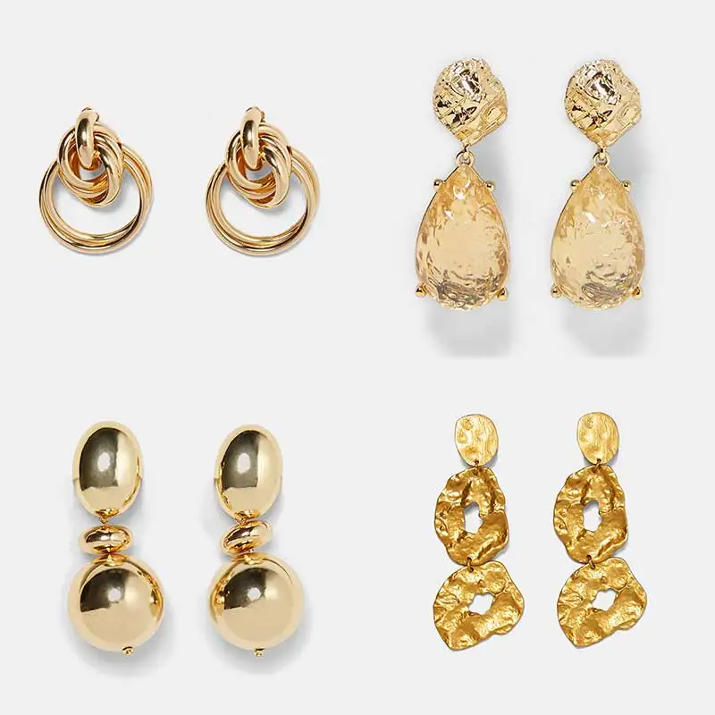 

Dvacaman ZA Geometric Gold Color Maxi Dangle Drop Earrings Women Wedding Statement Earrings Bohemian Jewelry Love Christmas Gift