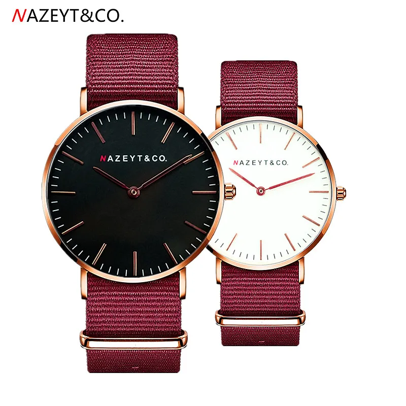 

Nazeyt top brand lover watch women and men casual British style simple dial ruby red nylon couple watch gift clock Mesa de parej