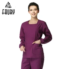 U образным вырезом Женские топы с длинными рукавами брюки Доктор Медсестры Рабочая Униформа больница медицинские наборы для скраба салон красоты Хирургическая Одежда Комбинезоны