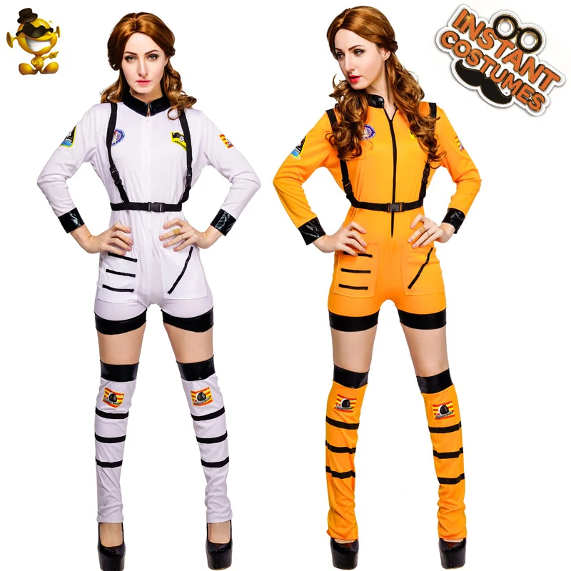 

Halloween Women Astronaut Costumes Fancy Dress White&Orange Outfits for Adult Cosplay Costume