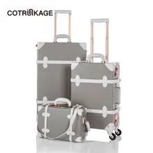 COTRUNKAGE 1" 20" 2" серый Дорожный чемодан наборы дамы ПУ кожа 3 шт Женский TSA винтажный чемодан на колесиках багажник с колесами