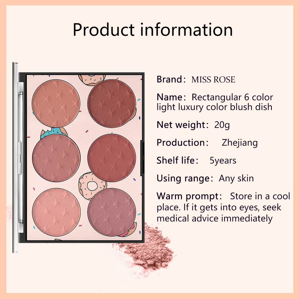 6 Colors Natural Blush Makeup Blush Palette Long-lasting Transparent Window Skin-friendly Rouge Makeup Box Blush TSLM1