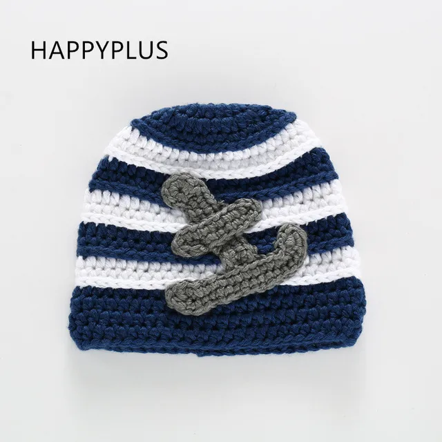 2017 Newborn Baby Boy S Navy Blue Handmade Crochet Hats With Anchor