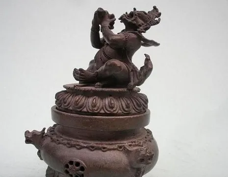 

00657 Tibet Buddhist Absolute pure bronze Vajradaka Mahakala incense burner Censer statue