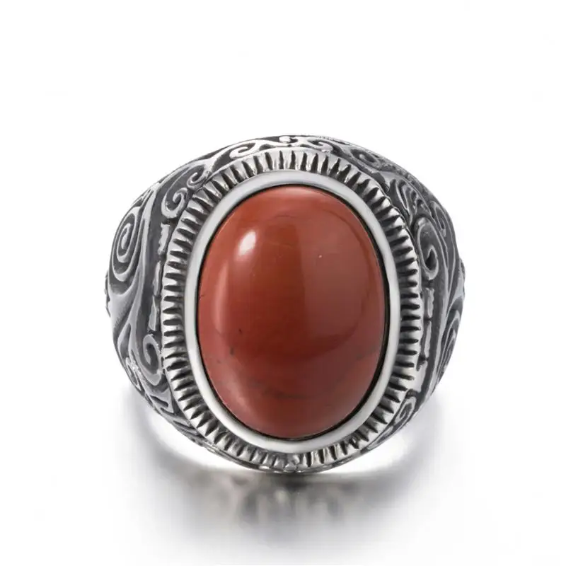 Мужское женское кольцо из натуральной овальной бирюзы, черный оникс, лунный камень, серебро, золото, нержавеющая сталь, подарок, ювелирные изделия размера плюс 8-15 - Цвет основного камня: Silver Red stone