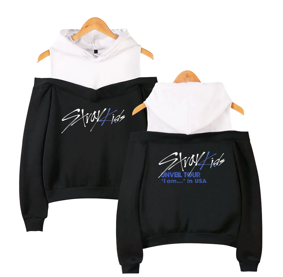 Детские толстовки с открытыми плечами Stray Kids Kpop женские модные длинным рукавом и