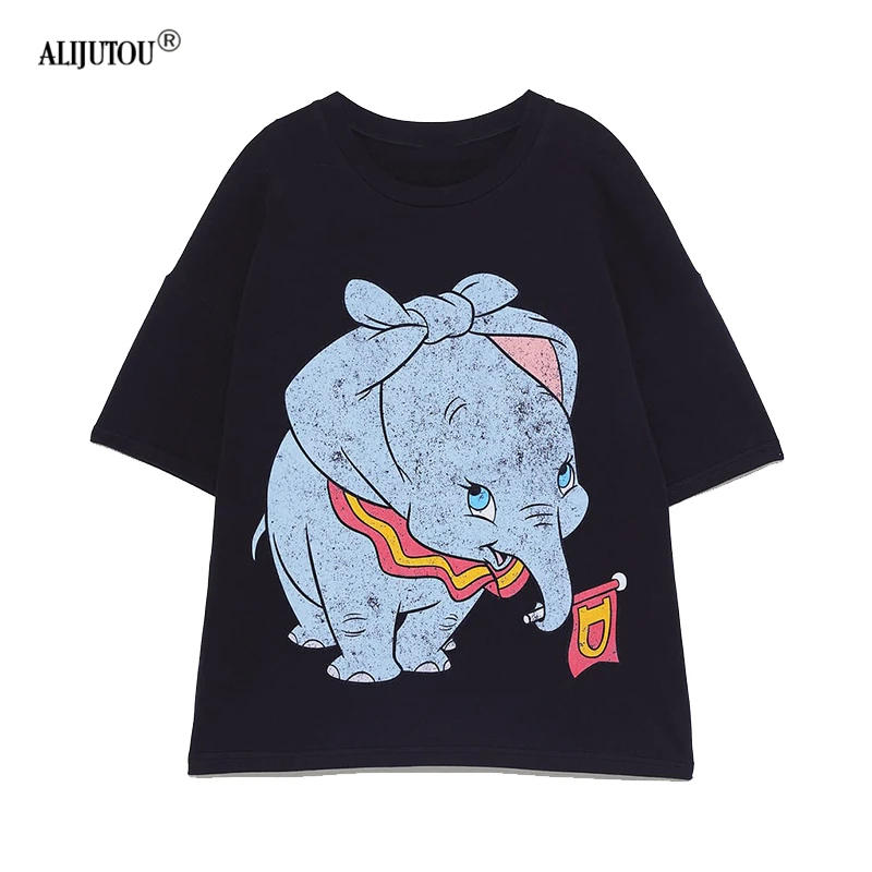 2019 zaraing Dumbo Woman t shirt Spring Summer Girls Print Short Sleeve O Neck Cotton Women Top Slim Fit Soft Quality Tops Tee