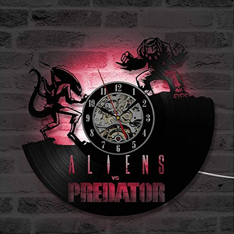 Alien vs Predator светодиодный настенные часы современный дизайн винтажные виниловые настенные часы с 7 сменными цветами Подвесные часы искусство домашний декор