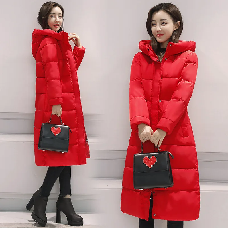 Hooded Colorful Winter Down Coat Jacket Long Warm Women Casaco Feminino Abrigos Mujer Invierno Parkas Outwear Coats Ru50 - Цвет: red