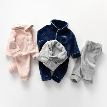 

Superfine Cashmere Flannel Winter Home Wear Baby Girl Boys Toddler Kids Fluffy Keeps Warm Pyjamas Sets 2 Pcs Children Wool Suits