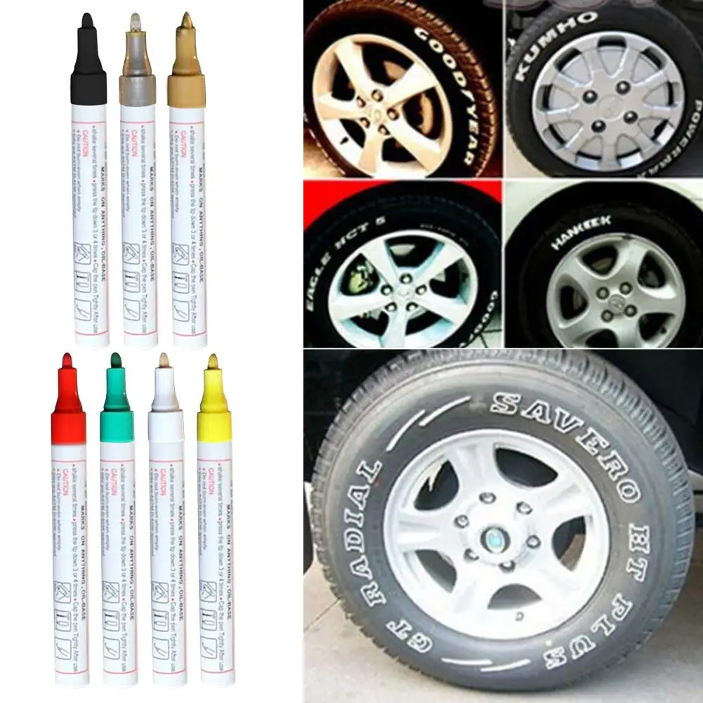 

7 Colors Oily Car Tyre Tire Tread Marker Pen Waterproof Permanent Color Match Paint Pen White Marker Pen Black Card Graffiti Pen