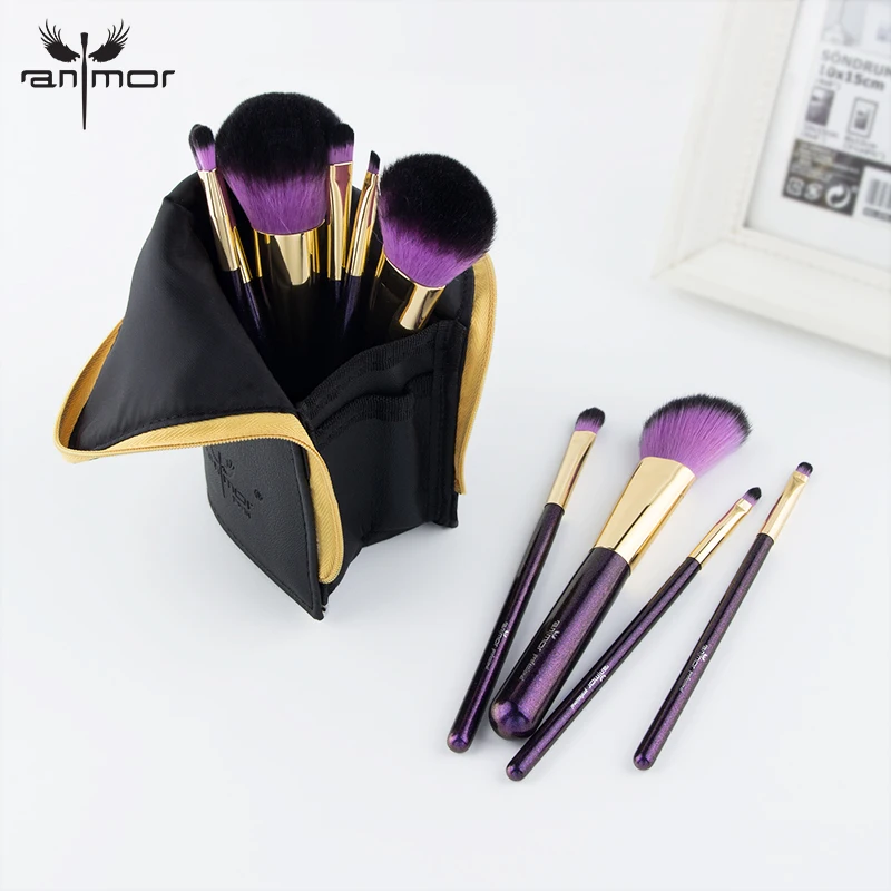

Anmor 10PCS Synthetic Hair Makeup Brushes Kit Professional Makeup Brushes Set Wood Handle Cosmetic Brushes With Black Case