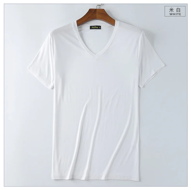 2018 Summer man T-shirt fashion short sleeved casual v-neck t shirt M-3XL Brand Bamboo cotton Solid color t shirt New simple tee (3)