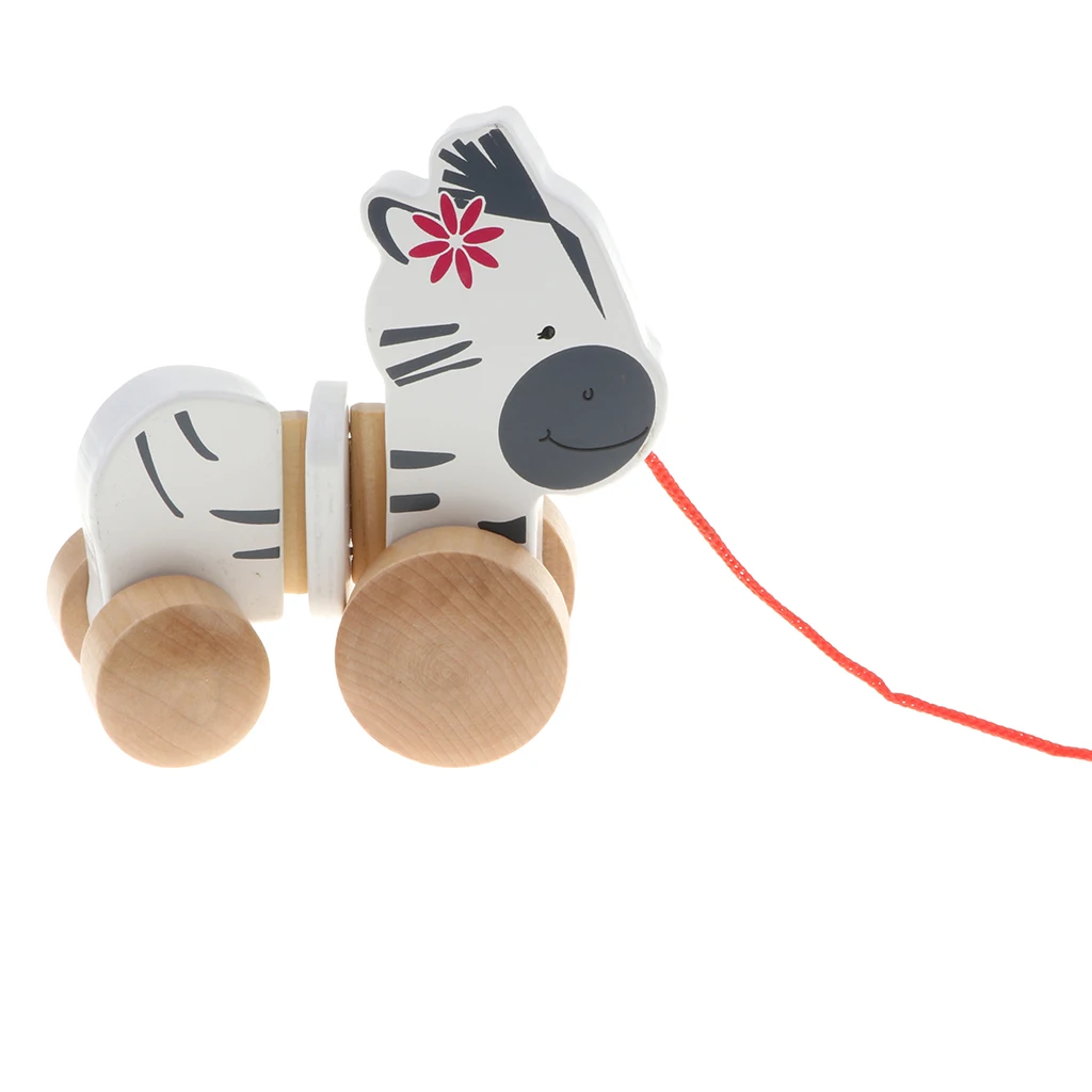 Wooden Pull Along Zebra Classic Developmental Toy for 1 & 2 Year Old Boys & Girls