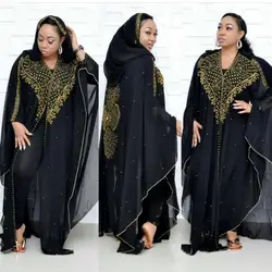 Африканские платья для женщин мусульманское длинное платье новый африканский дизайн Базен шифон Длинные клеящиеся алмазные рукава Дашики