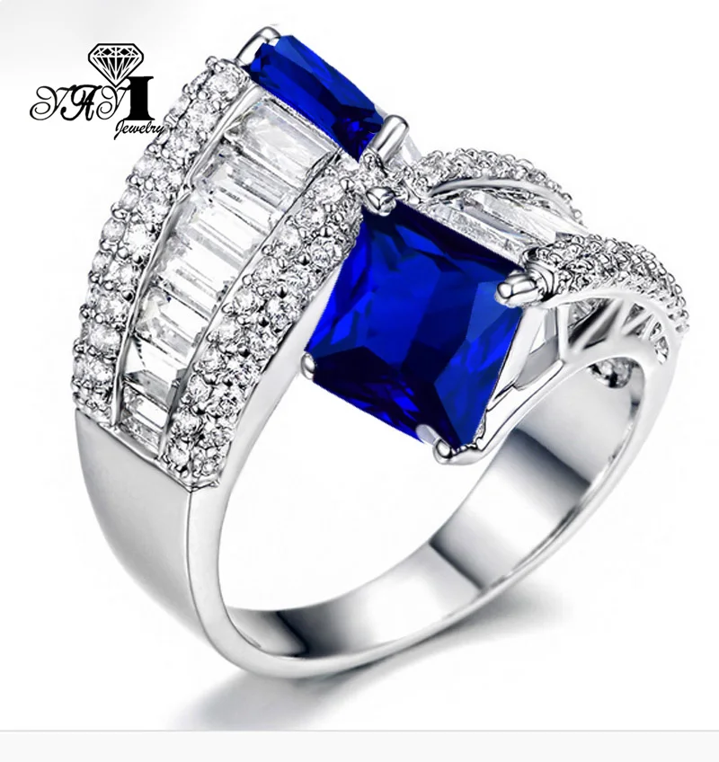 YaYI Jewelry Fashion Princess Cut 4.9CT Green Zircon Silver Color Engagement Rings wedding Rings Party Rings