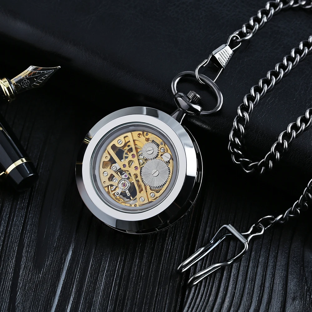 Известный бренд TIEDAN Прозрачный Скелет Механические карманные часы классические открытым лицом дизайн ручным подзаводом мужской часы 2019
