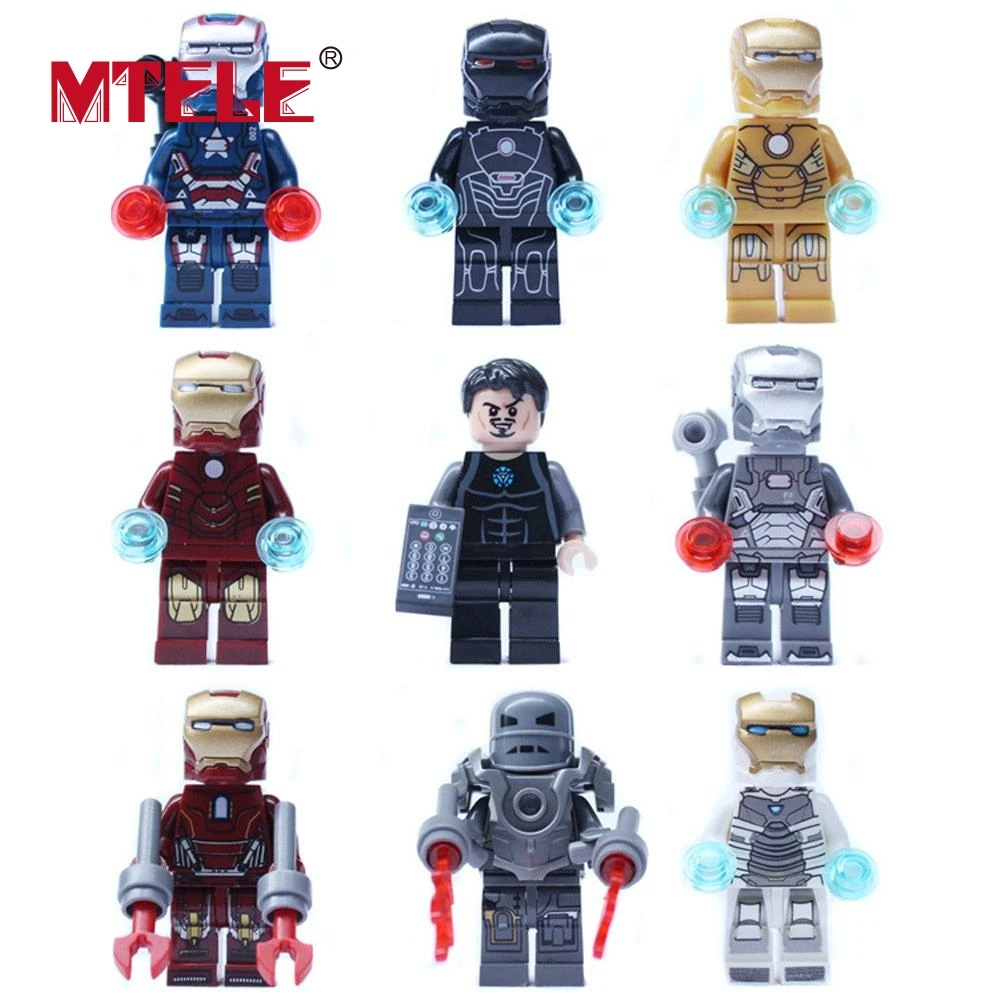 MTELE 9 pcs Iron Man Set figure Block Brick Avenger Tgor the Mighty Hulk Captain Vision
