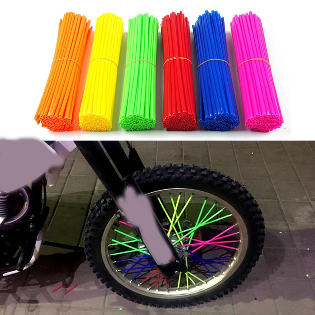 Dongzhen 72Pcs Colorful Florescent Motorcycle Wheel Rim Cover Spoke