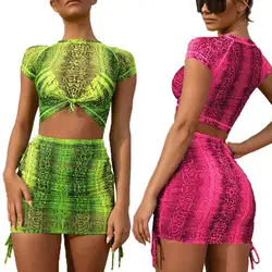 OMSJ High Street Neon комплект из двух предметов, укороченный топ и Облегающие юбки, костюмы, повседневные летние наряды для дам, Клубная одежда
