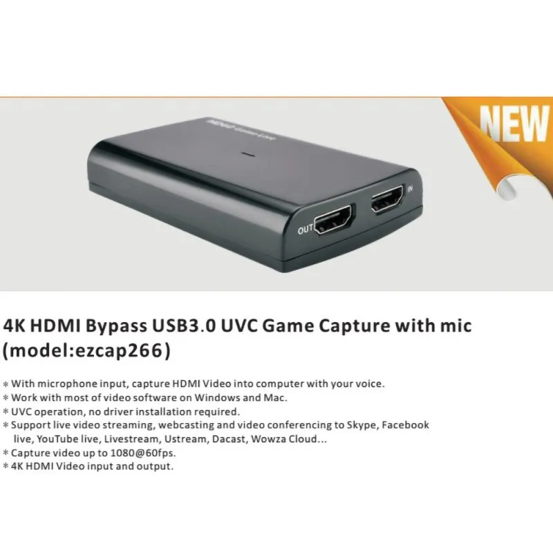 Ezcap266 захват игры HDMI к USB 3,0 видео запись с микрофоном для PS4 Xbox One NS переключатель