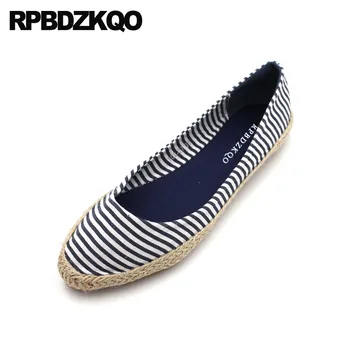 

hemp casual breathable cheap shoes china pointed toe women flats blue slip resistant espadrilles striped chinese large size 2019
