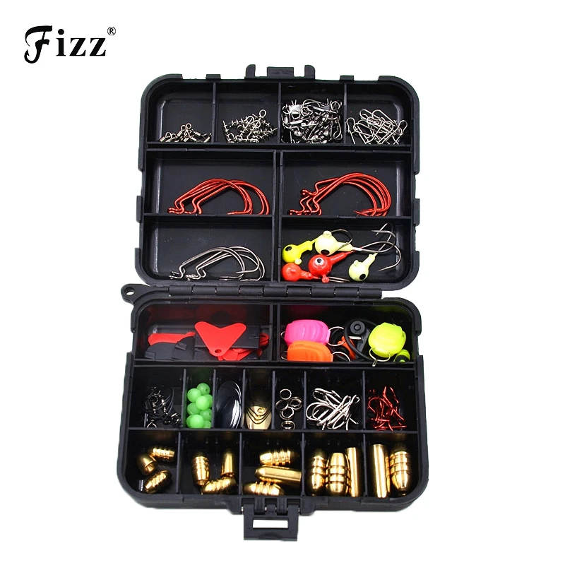 

128 Pcs /Set 20 Types Lure Fishing Accessories Tackle Box with Fishing Hooks Connector Spring Ring Line Holder Lure Keeper Beads