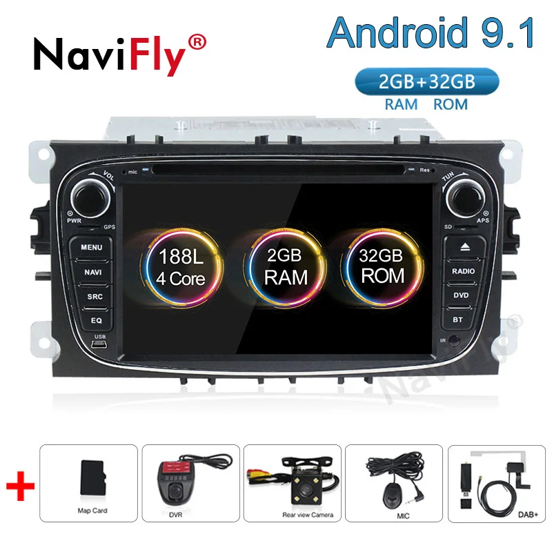 

NaviFly 2 Din Android 9.1 AutoRadio GPS navigation for FORD/Focus/S-MAX/Mondeo/C-MAX/Galaxy 2G+32G 7808IC WIFI FM RDS USB MAP