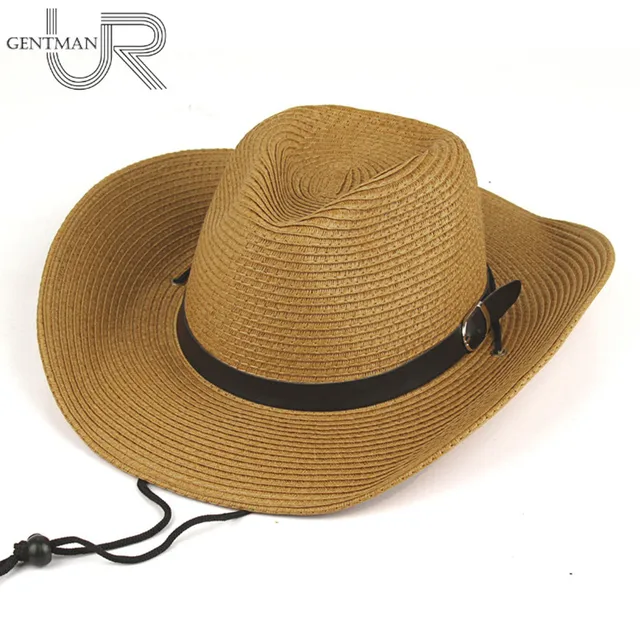Hombres y mujer paja sombrero de vaquero verano plegable