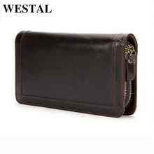 WESTAL Genuine Leather Men Wallets Double Zipper Male Wallet Men Purse Fashion Male Long Phone Wallet Man’s Clutch Bags 9013
