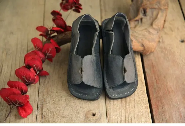 Женские кожаные сандалии Летняя обувь на низком каблуке женские сандалии из натуральной кожи кофейного цвета с мягкой подошвой; обувь ручной работы в стиле ретро; сандалии