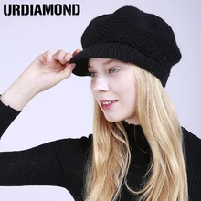 URDIAMOND, женская зимняя шапка Skullies Beanies, флисовые вязанные шапки для женщин, шапка из кроличьего меха, осенне-зимняя модная женская шляпа