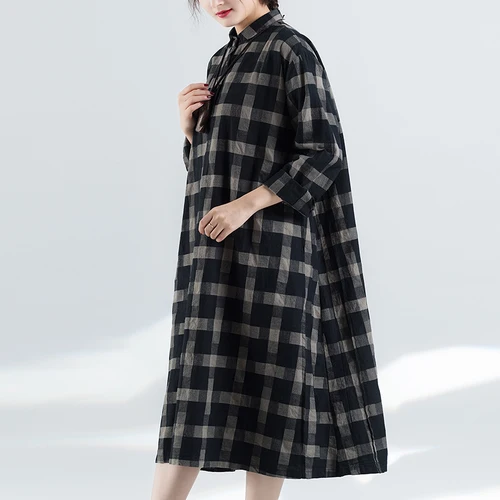 Cotton Midi Dress Plaid Pattern Dresses For Women Square Collar Robe Femme A-line Spring Vestidos Casual Women's Clothings Cotton Midi Dress Plaid Pattern Dresses For Women Square Collar Robe Femme A-line Spring Vestidos Casual Women's Clothings