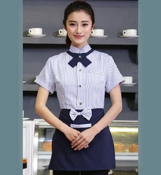 

Hotel Waiter Overalls Summer Short Sleeve Shirt Coffee Restaurant Coffee Cafe Restaurant Restaurant Hot Pot Shop with Apron